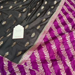 Black with Royal Magenta Rangika Banarasi Butter Silk Saree