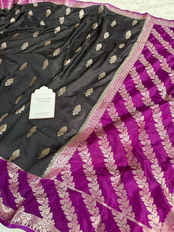 Black with Royal Magenta Rangika Banarasi Butter Silk Saree