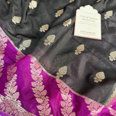 Black with Royal Magenta Rangika Banarasi Butter Silk Saree