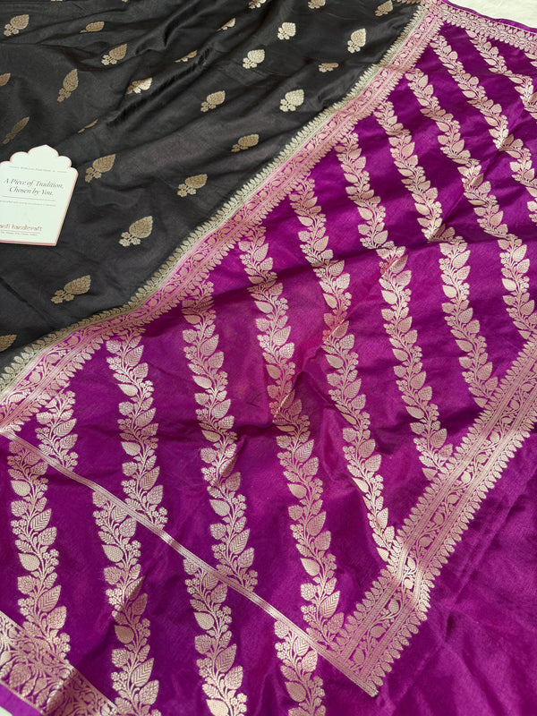 Black with Royal Magenta Rangika Banarasi Butter Silk Saree