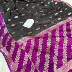 Black with Royal Magenta Rangika Banarasi Butter Silk Saree