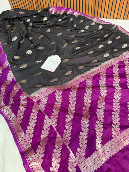 Black with Royal Magenta Rangika Banarasi Butter Silk Saree