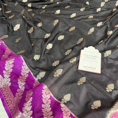 Black with Royal Magenta Rangika Banarasi Butter Silk Saree