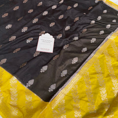 Black with Yellow Gold Rangika Banarasi Butter Silk Saree