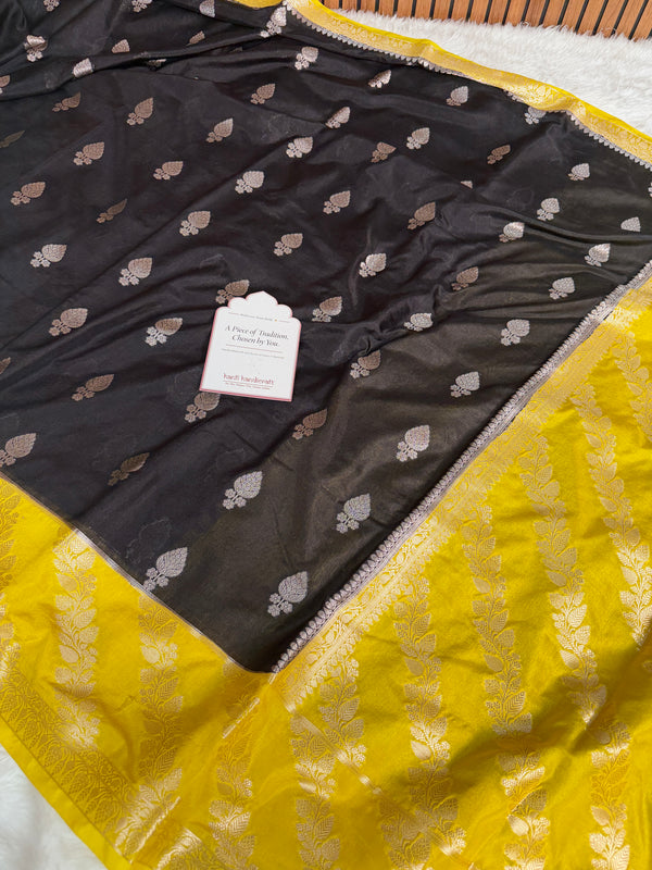 Black with Yellow Gold Rangika Banarasi Butter Silk Saree