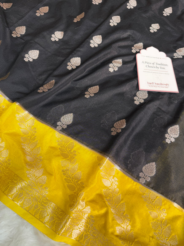 Black with Yellow Gold Rangika Banarasi Butter Silk Saree
