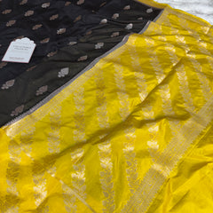 Black with Yellow Gold Rangika Banarasi Butter Silk Saree