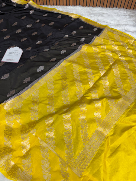 Black with Yellow Gold Rangika Banarasi Butter Silk Saree