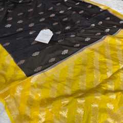 Black with Yellow Gold Rangika Banarasi Butter Silk Saree