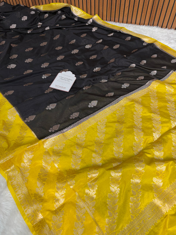 Black with Yellow Gold Rangika Banarasi Butter Silk Saree