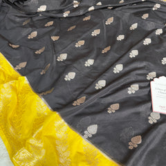 Black with Yellow Gold Rangika Banarasi Butter Silk Saree