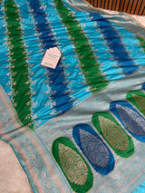 Ocean Blue Premium Hand-Brush Rangkaat Mashru Banarasi Saree