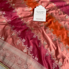 Peach Orange Premium Hand-Brush Rangkaat Mashru Banarasi Saree