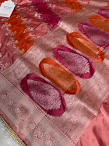 Peach Orange Premium Hand-Brush Rangkaat Mashru Banarasi Saree