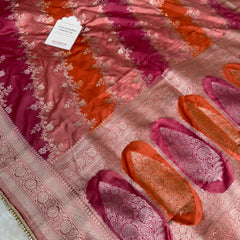 Peach Orange Premium Hand-Brush Rangkaat Mashru Banarasi Saree