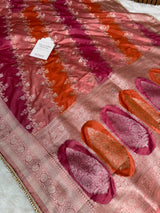 Peach Orange Premium Hand-Brush Rangkaat Mashru Banarasi Saree