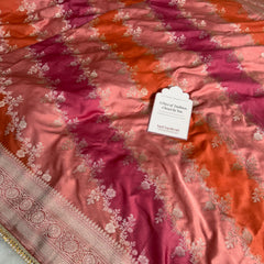 Peach Orange Premium Hand-Brush Rangkaat Mashru Banarasi Saree