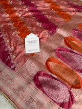 Peach Orange Premium Hand-Brush Rangkaat Mashru Banarasi Saree