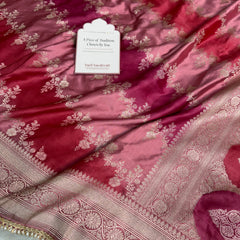 Rose Pink Premium Hand-Brush Rangkaat Mashru Banarasi Saree