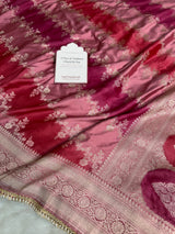 Rose Pink Premium Hand-Brush Rangkaat Mashru Banarasi Saree