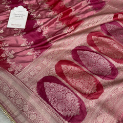 Rose Pink Premium Hand-Brush Rangkaat Mashru Banarasi Saree