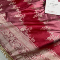 Rose Pink Premium Hand-Brush Rangkaat Mashru Banarasi Saree