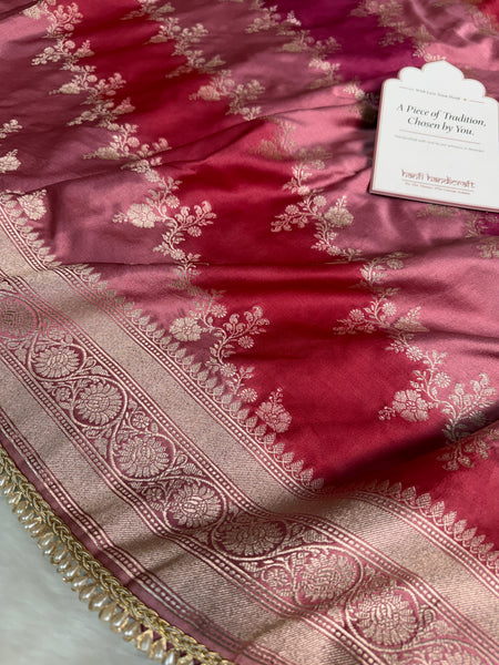 Rose Pink Premium Hand-Brush Rangkaat Mashru Banarasi Saree