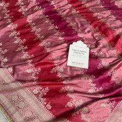 Rose Pink Premium Hand-Brush Rangkaat Mashru Banarasi Saree