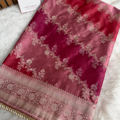 Rose Pink Premium Hand-Brush Rangkaat Mashru Banarasi Saree