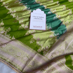 Lime Green Premium Hand-Brush Rangkaat Mashru Banarasi Saree