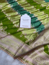Lime Green Premium Hand-Brush Rangkaat Mashru Banarasi Saree