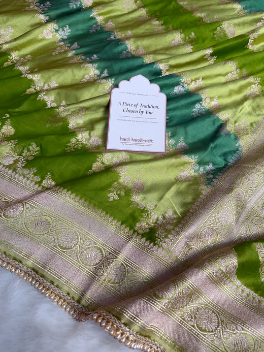 Lime Green Premium Hand-Brush Rangkaat Mashru Banarasi Saree