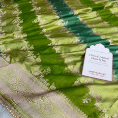 Lime Green Premium Hand-Brush Rangkaat Mashru Banarasi Saree