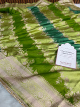 Lime Green Premium Hand-Brush Rangkaat Mashru Banarasi Saree