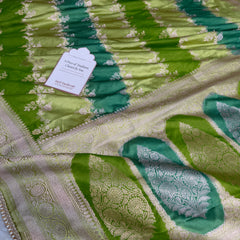 Lime Green Premium Hand-Brush Rangkaat Mashru Banarasi Saree