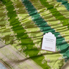 Lime Green Premium Hand-Brush Rangkaat Mashru Banarasi Saree