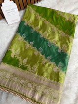 Lime Green Premium Hand-Brush Rangkaat Mashru Banarasi Saree