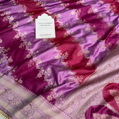 Magenta pink Premium Hand-Brush Rangkaat Mashru Banarasi Saree