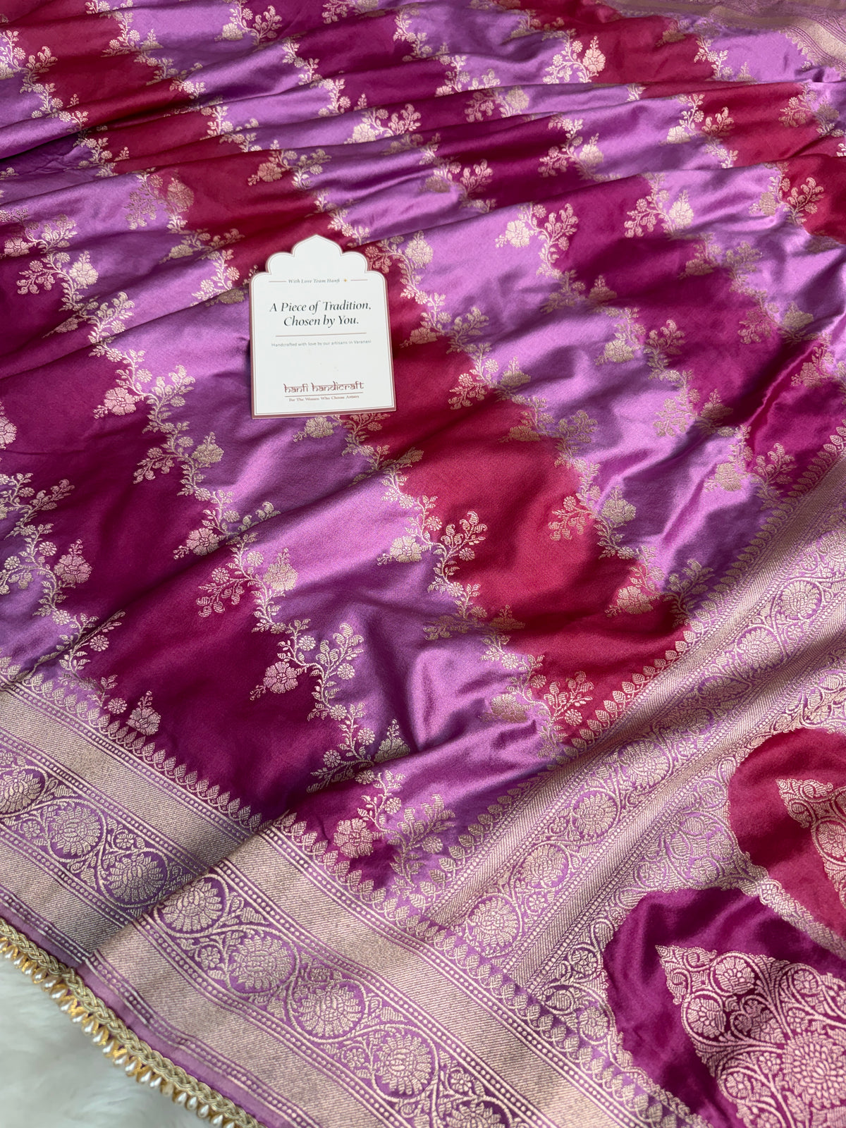 Magenta pink Premium Hand-Brush Rangkaat Mashru Banarasi Saree