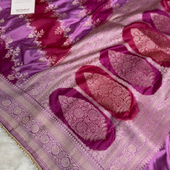 Magenta pink Premium Hand-Brush Rangkaat Mashru Banarasi Saree