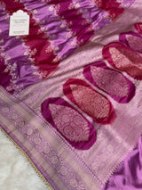 Magenta pink Premium Hand-Brush Rangkaat Mashru Banarasi Saree