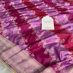 Magenta pink Premium Hand-Brush Rangkaat Mashru Banarasi Saree