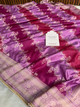 Magenta pink Premium Hand-Brush Rangkaat Mashru Banarasi Saree