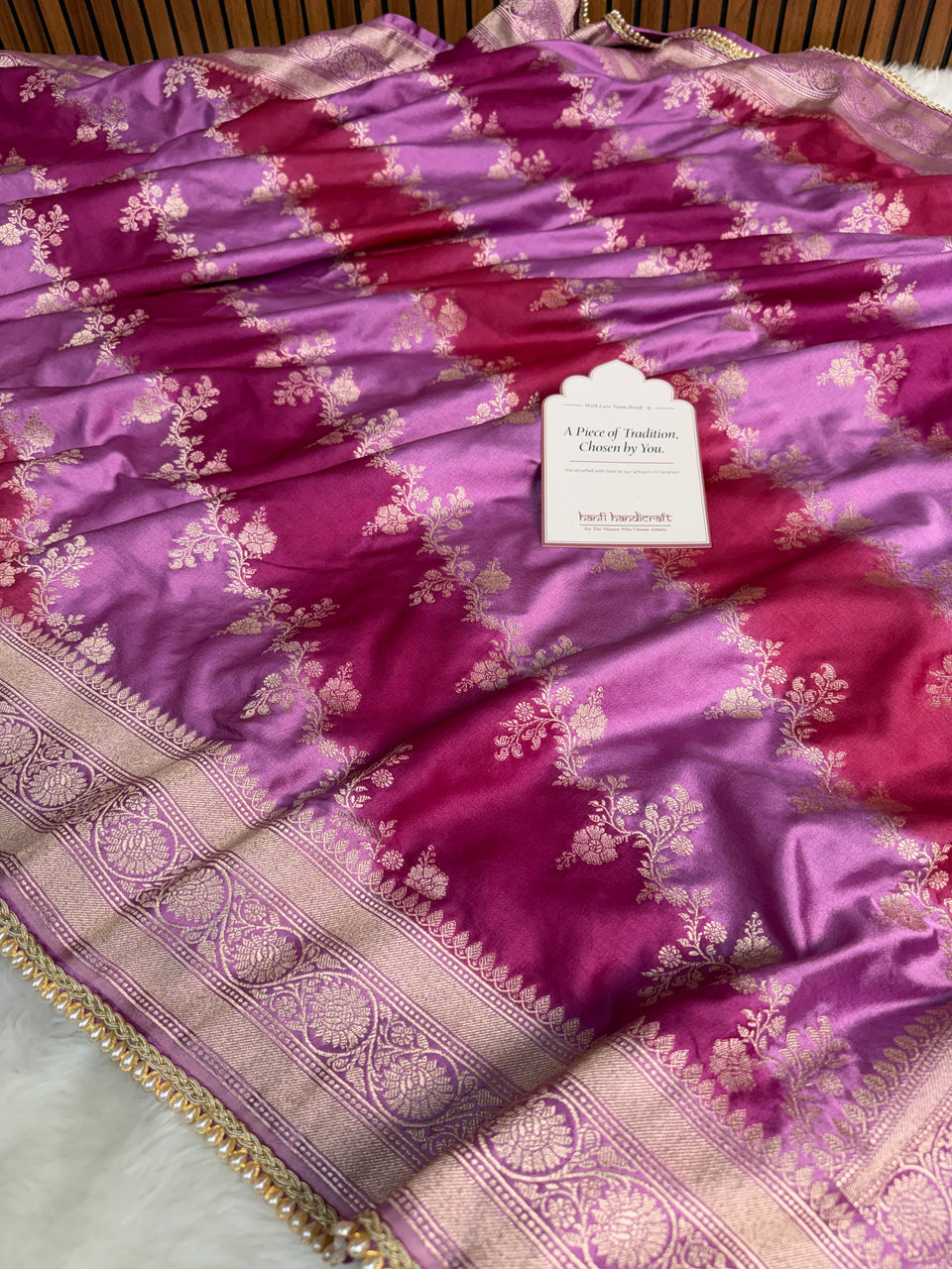 Magenta pink Premium Hand-Brush Rangkaat Mashru Banarasi Saree