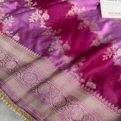 Magenta pink Premium Hand-Brush Rangkaat Mashru Banarasi Saree