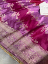 Magenta pink Premium Hand-Brush Rangkaat Mashru Banarasi Saree