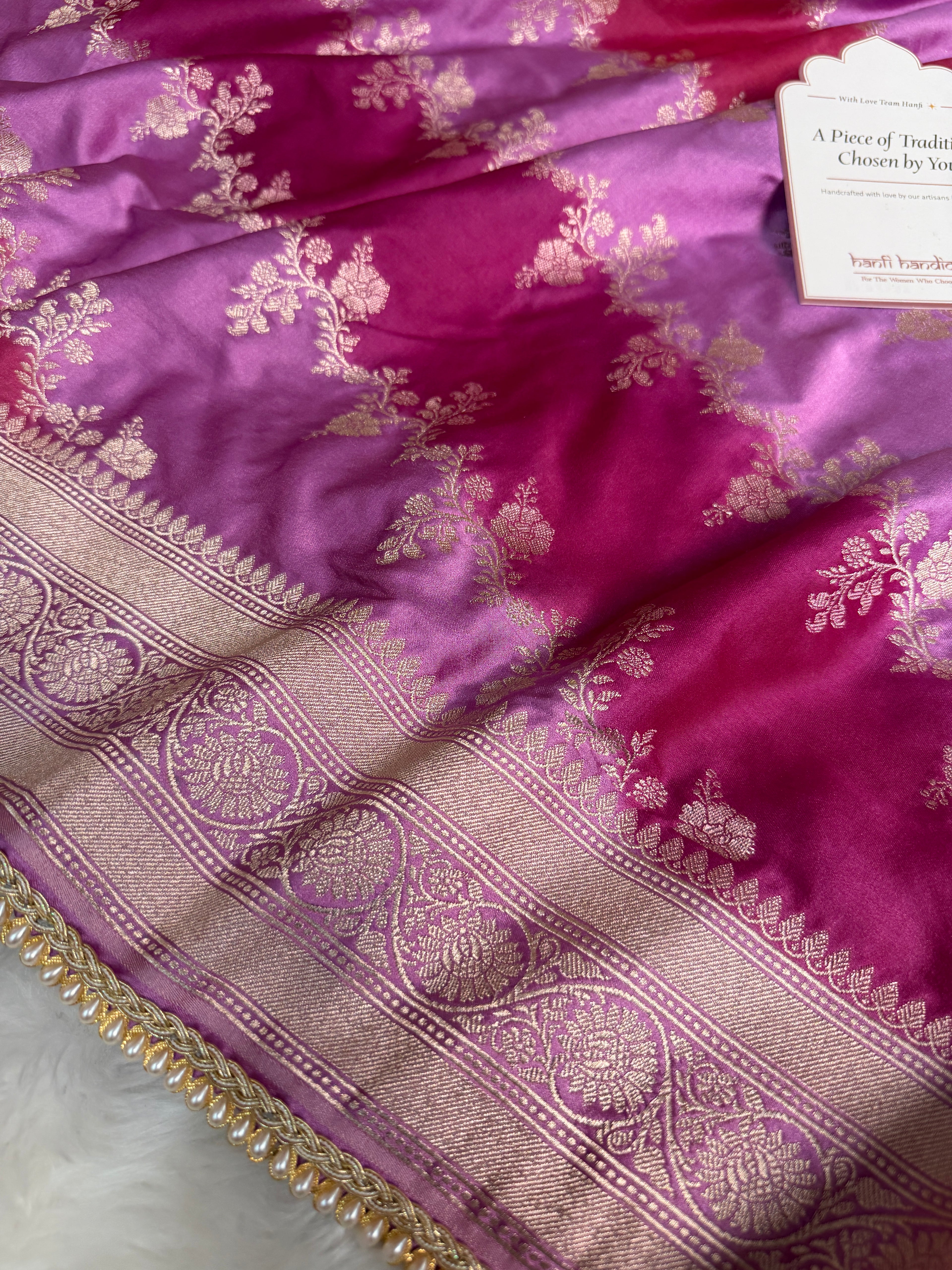 Magenta pink Premium Hand-Brush Rangkaat Mashru Banarasi Saree