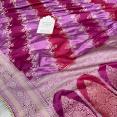 Magenta pink Premium Hand-Brush Rangkaat Mashru Banarasi Saree