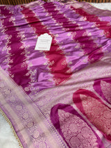 Magenta pink Premium Hand-Brush Rangkaat Mashru Banarasi Saree