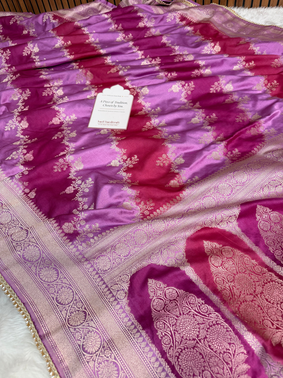 Magenta pink Premium Hand-Brush Rangkaat Mashru Banarasi Saree